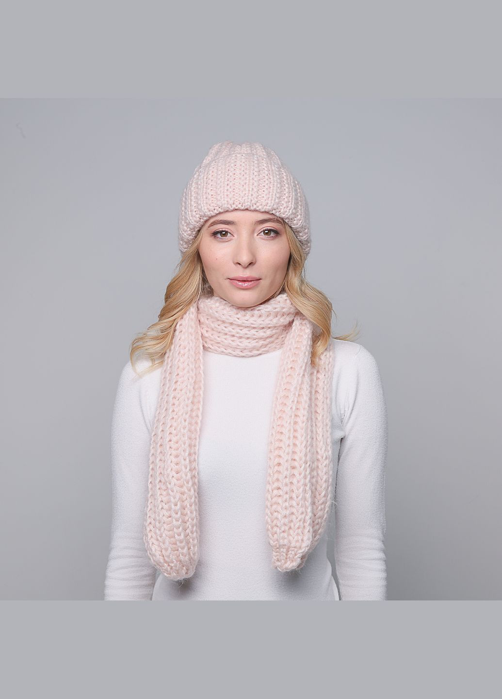 Набор шапка по голове + шарф женский шерсть розовый GWINNETT LuckyLOOK 032-446 (290278123)