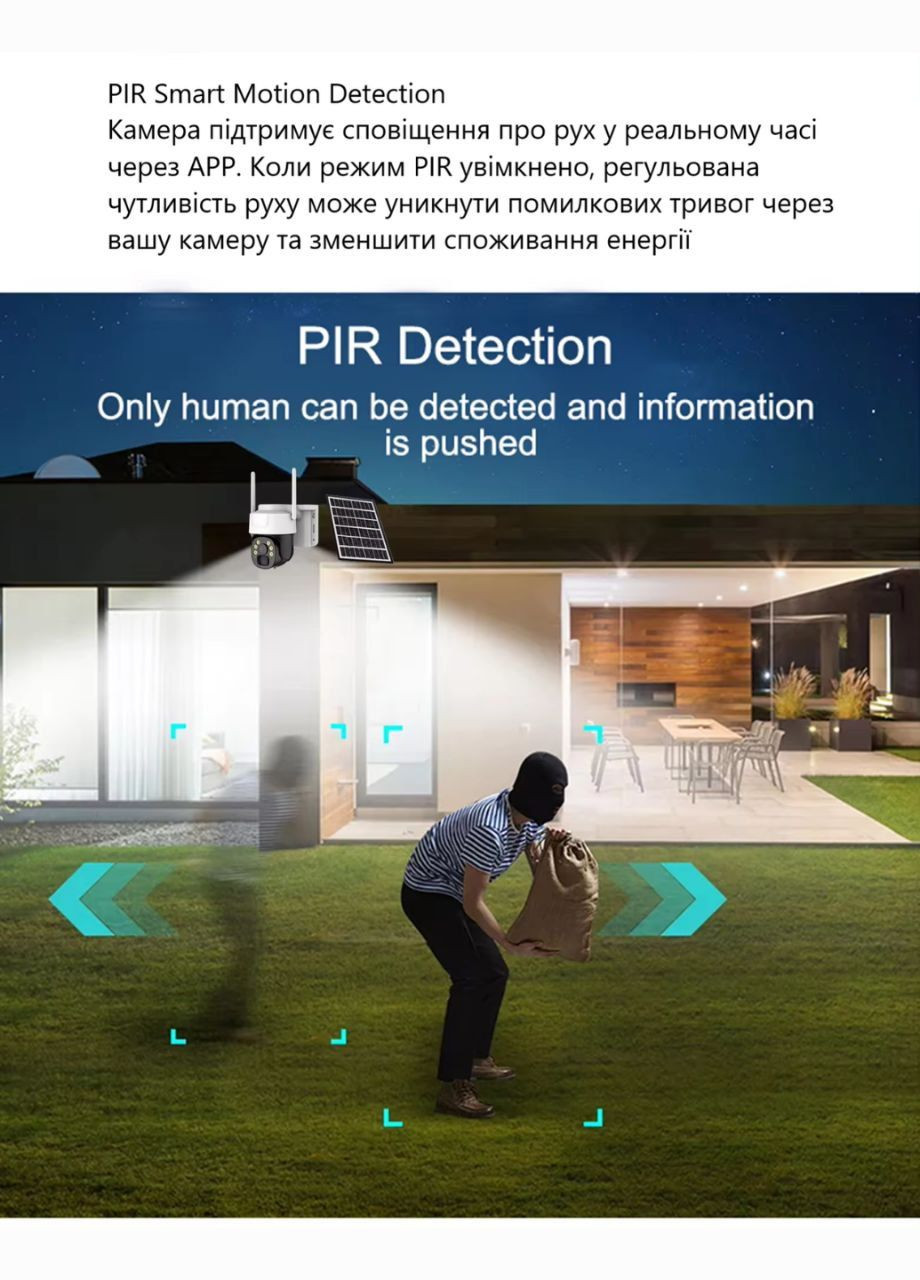 Камера відеоспостереження PTZ вулична WiFi із сонячною панеллю No Brand Y009 (297913725)
