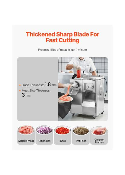 Професійна електрична м'ясорубка JQ-7F, 6,35 кг/хв. Машина для набивання ковбас 5 мм. Vevor (351505665)