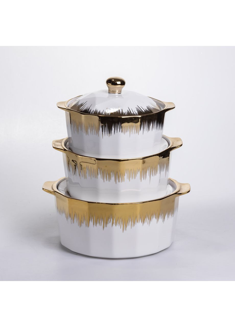 Набор супниц фарфоровых 3 (шт) 1.5/2/3 (л) кастрюли бульонницы с крышкой и ручками для дома и ресторана c позолотой ML-T26-3 Yiwu (369388045)