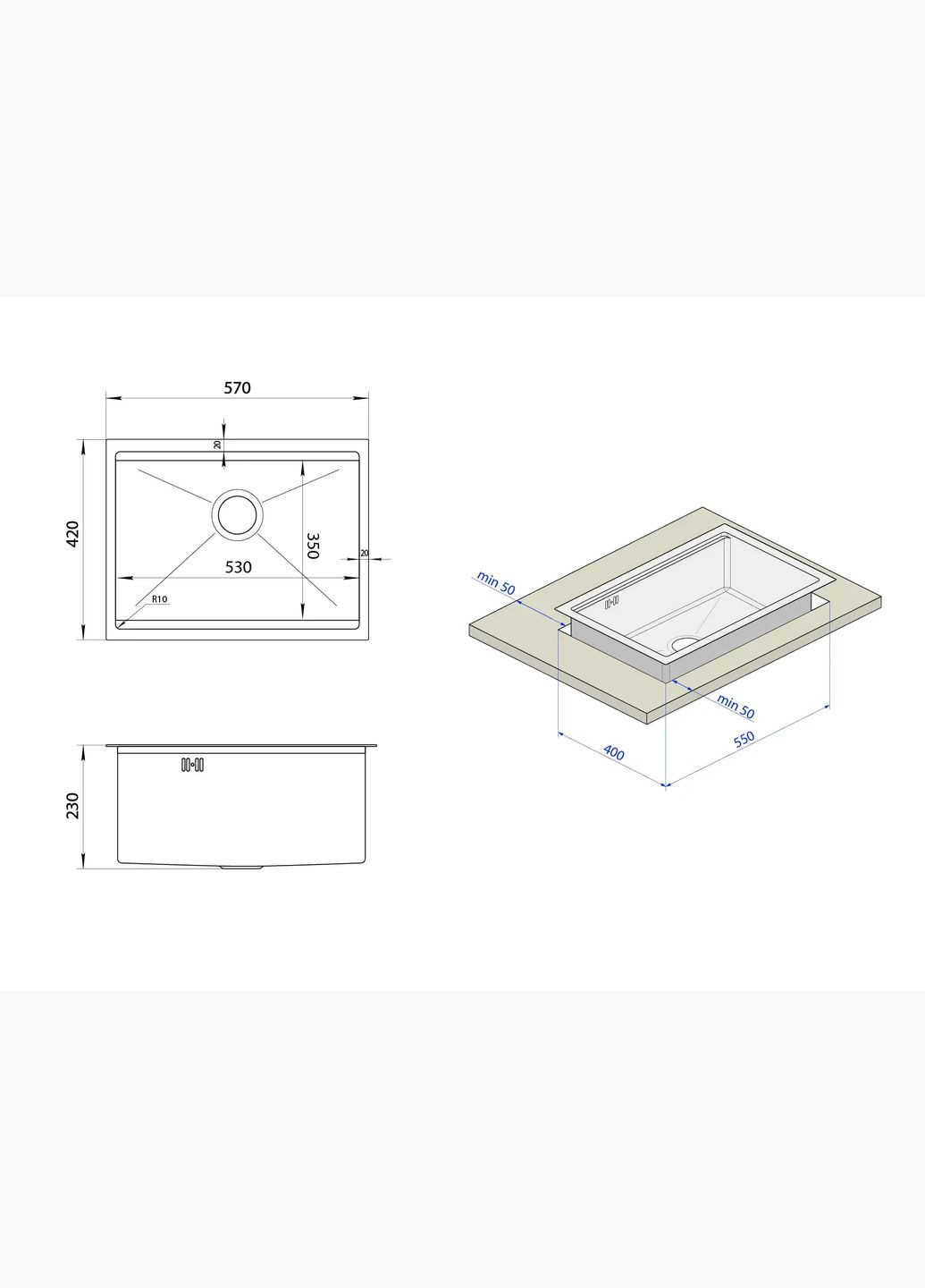 Золота мийка під стільницю з нержавійки кухонна станція Nett NG-5742 (316391417)