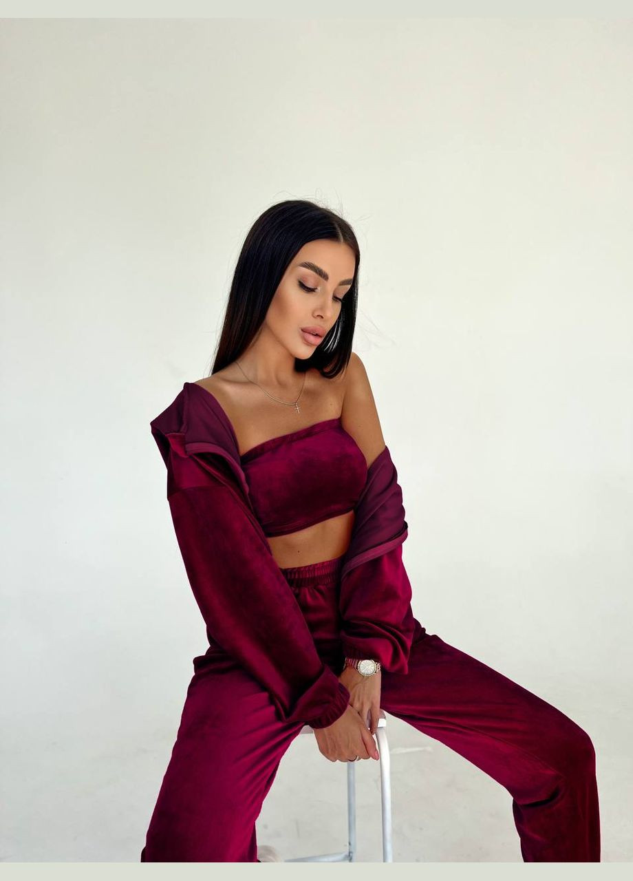 Костюм женский тройка велюровые джогеры, топ и кофта Adelante (316513773)