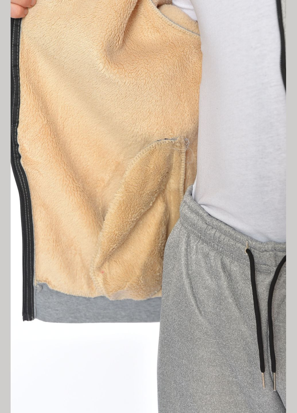 Серый зимний спортивный костюм мужской полубатальный на евро меху серого цвета брючный Let's Shop