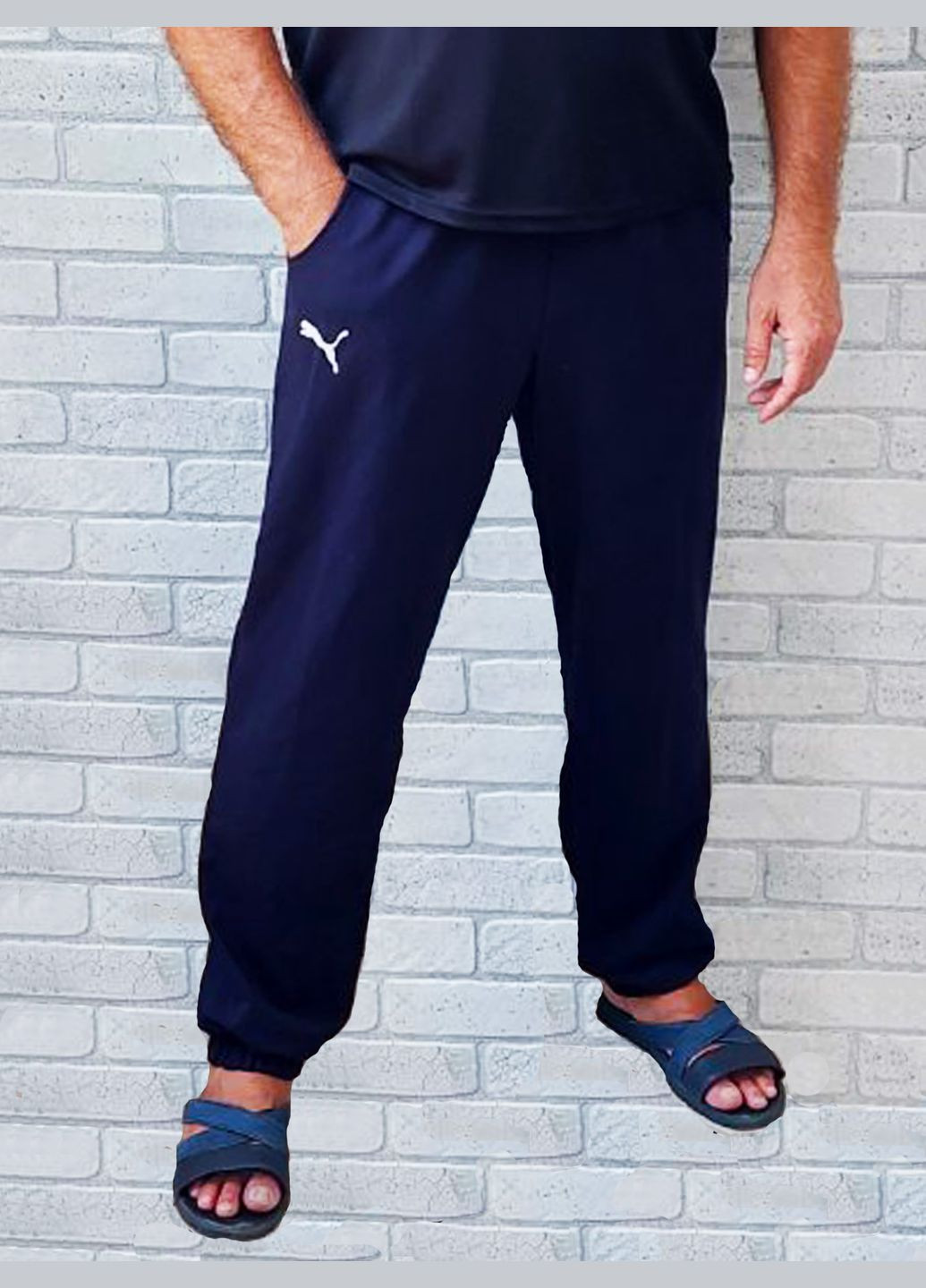 Чоловічі спортивні штани джогери з кишенями накат темно синій, Турецька двонитка No Brand (318771701)