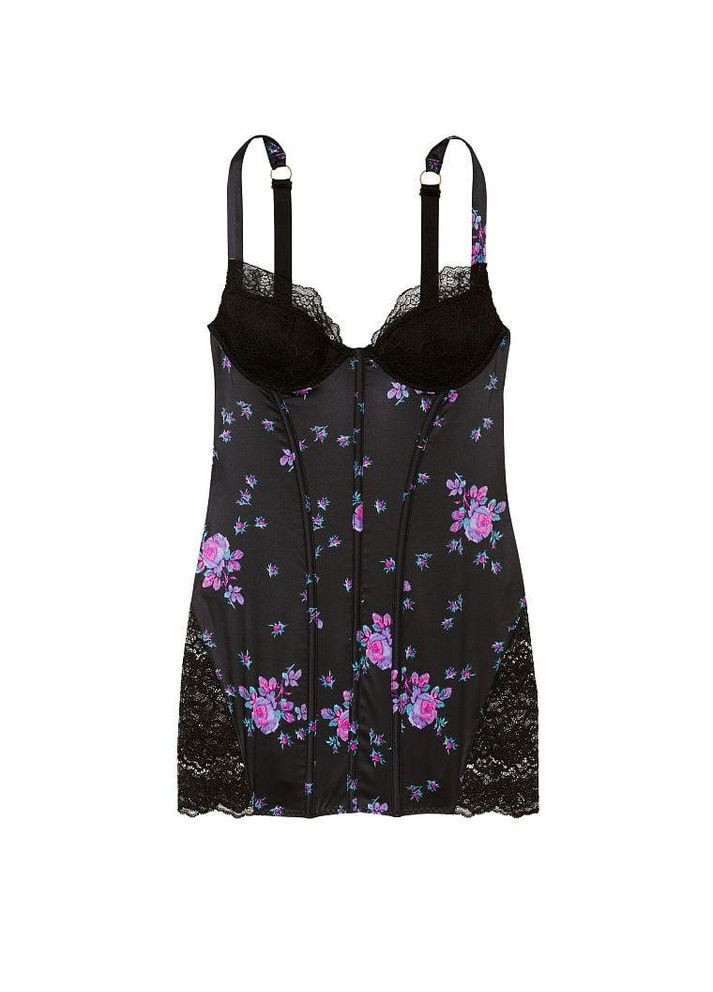 Ночная рубашка Stretch Satin Corset Mini Dress, черный XS Victoria's Secret (282964691)