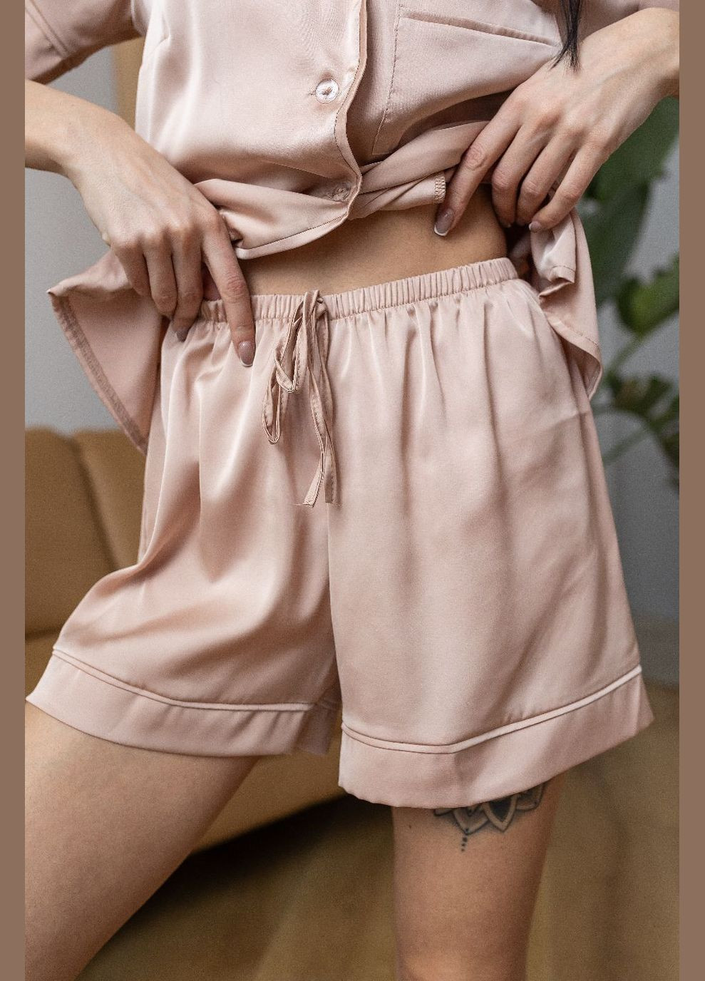 Бежевая всесезон пижама женская с рубашкой пбж1350 беж MiaNaGreen