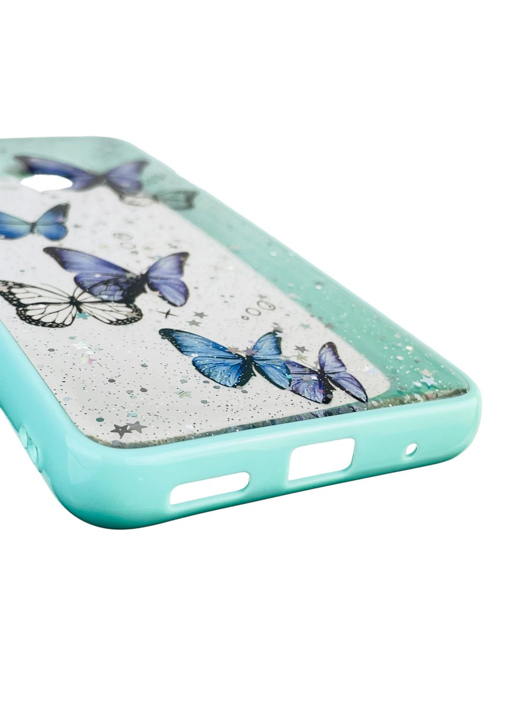 Чохол для Moto E40 з блискітками з метеликами на моторола е40 бірюзовий Motorola (366387528)