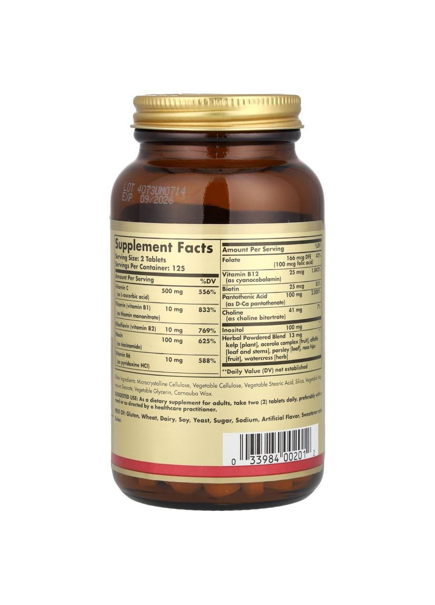 Стрес Формула, В-Комплекс + Вітамін С, B-Complex with Vitamin С,, 250 таблеток Solgar (335976825)