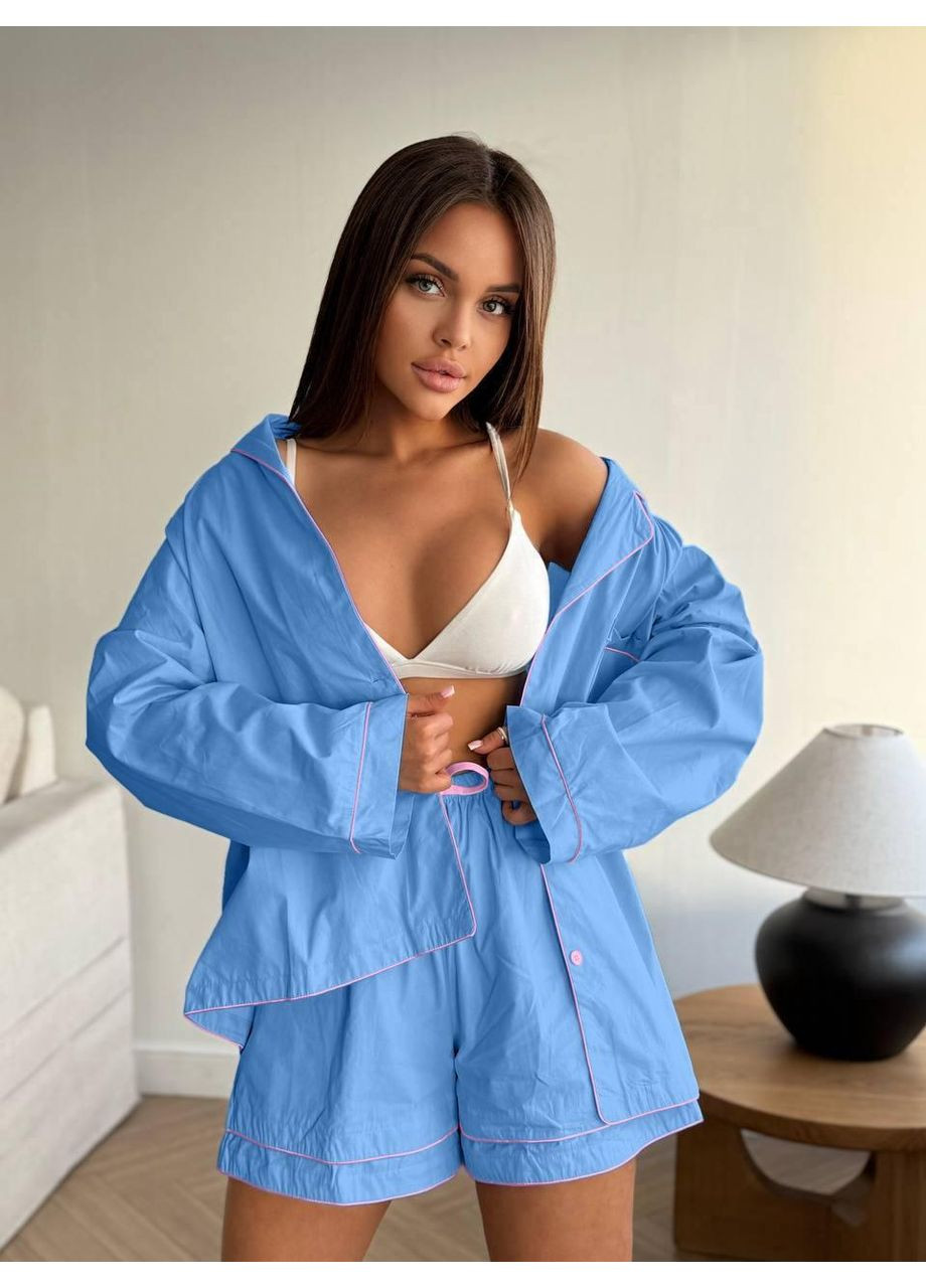 Костюм жіночій сорочка та шорти класичного крою з легкої тканини No Brand Cult 2061 (349454776)