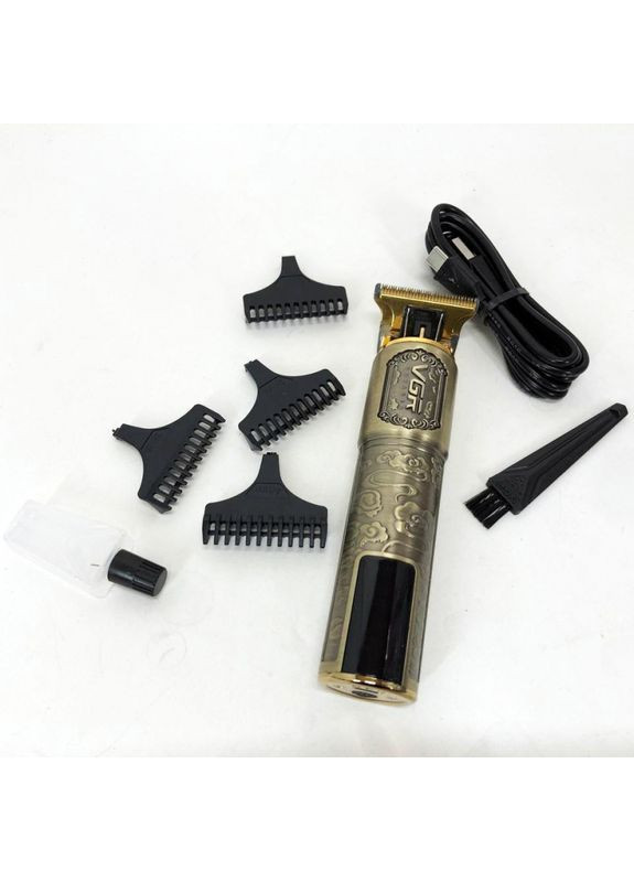 Машинка для стрижки волосся V-073 акумуляторний бездротовий триммер для бороди та вусів 4 насадки 5 Вт Бронза VGR (370606735)