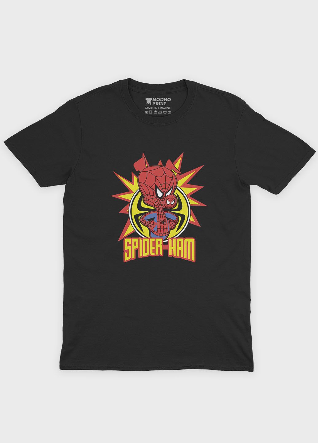 Чорна чоловіча футболка з принтом супергероя - людина-павук (ts001-1-bl-006-014-035) Modno