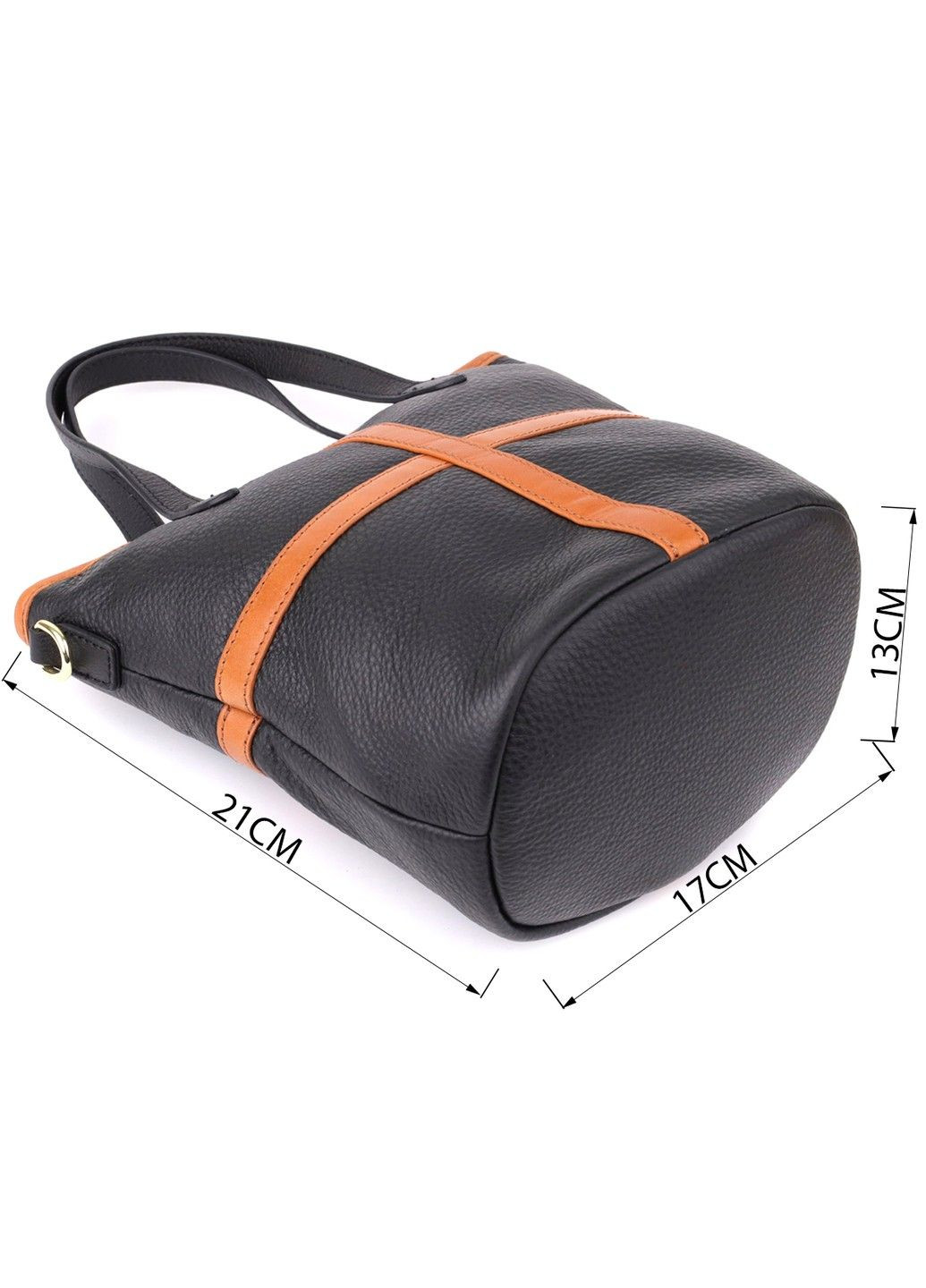 Женская кожаная сумка с коричневой вставкой на лицевой стороне 22997 Черный Vintage (356452161)