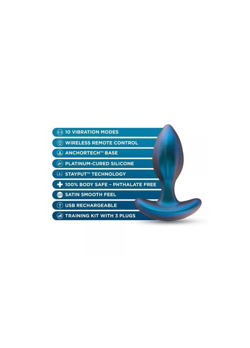 Набір анальних пробок з вібрацією Anal Adventures на пульті керування, блакитні Blush (331169168)