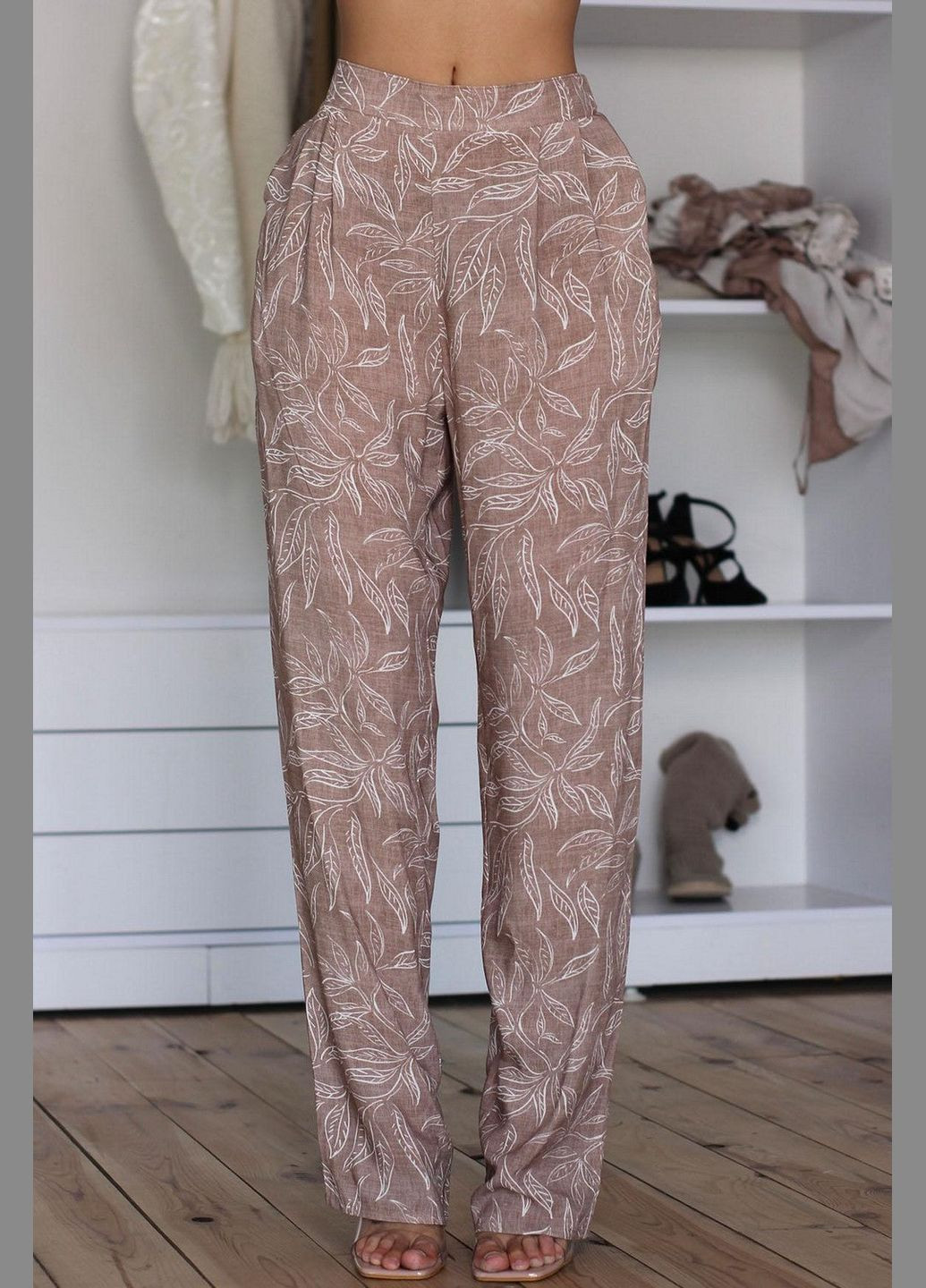 Штани з рослинним принтом Leinle 1528/67008 beige (296778177)