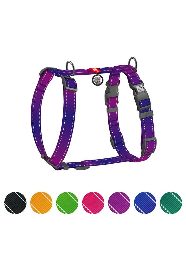 Шлея для собак Nylon Mono с QR-паспортом, светоотражающая, L, Ш 25 мм, А 51-85 см, В 60-85 см, фиолет WAUDOG (332879868)