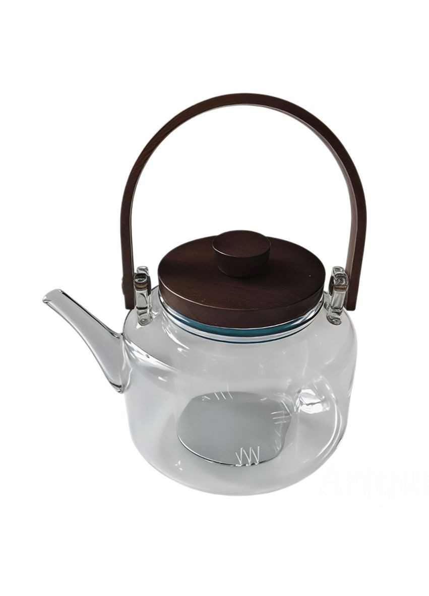 Заварник скляний для чаю 0.8 л Заварний чайник для заварювання з дерев'яною ручкою прозорий HP-34-38 Yiwu (369149746)
