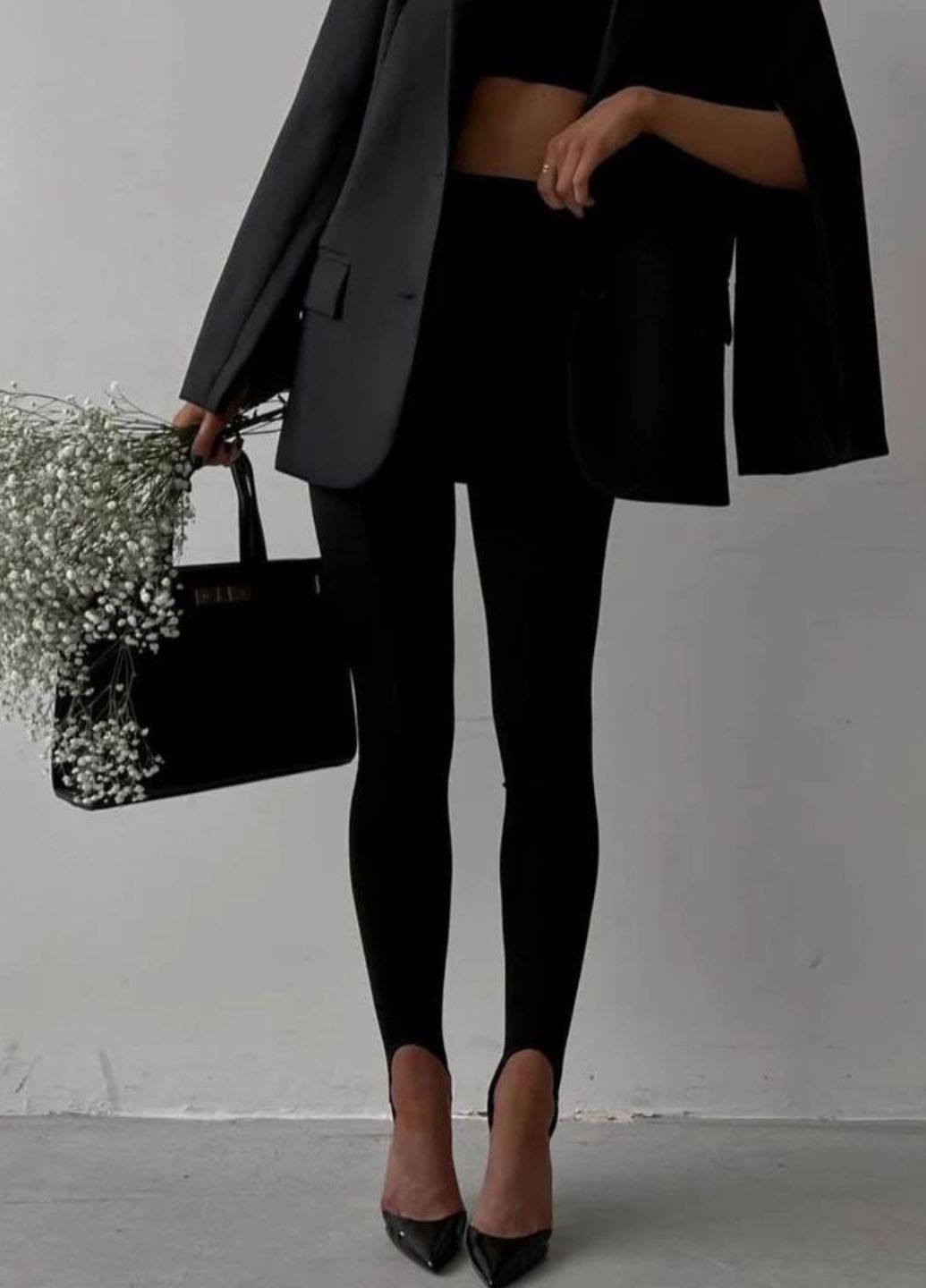 Черные демисезонные базовые леггинсы с высокой посадкой Україна