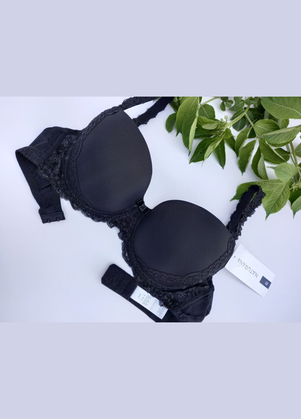Чёрный симпатичный женский бюстик с кружевами и пуш-ап 7457 натурана Naturana полиамид