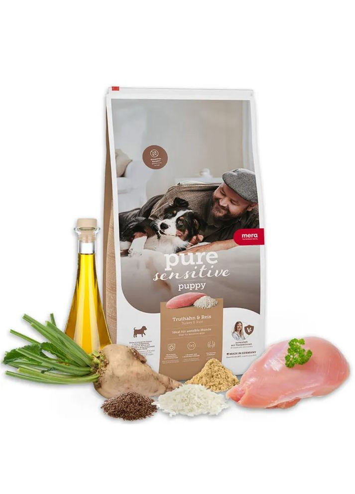 Сухий корм для цуценят та годуючих собак з індичкою та рисом Pure Sensitive Puppy, 4кг (*) Mera (304772713)