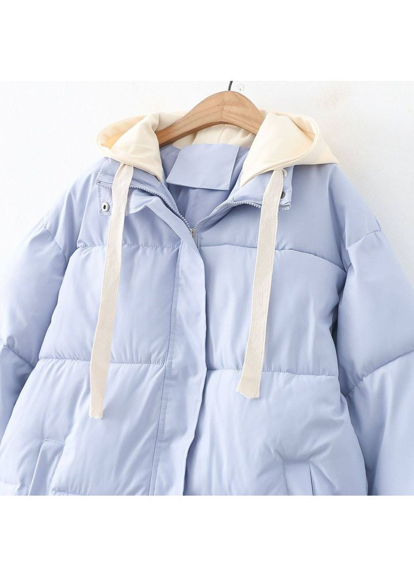 Голубая зимняя куртка 0261 матовая плащевка силикон 250,двойной капюшон тринитка на флисе Україна