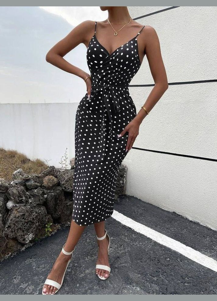 Черное повседневный платье DK/DL Мода без кордонів в горошек