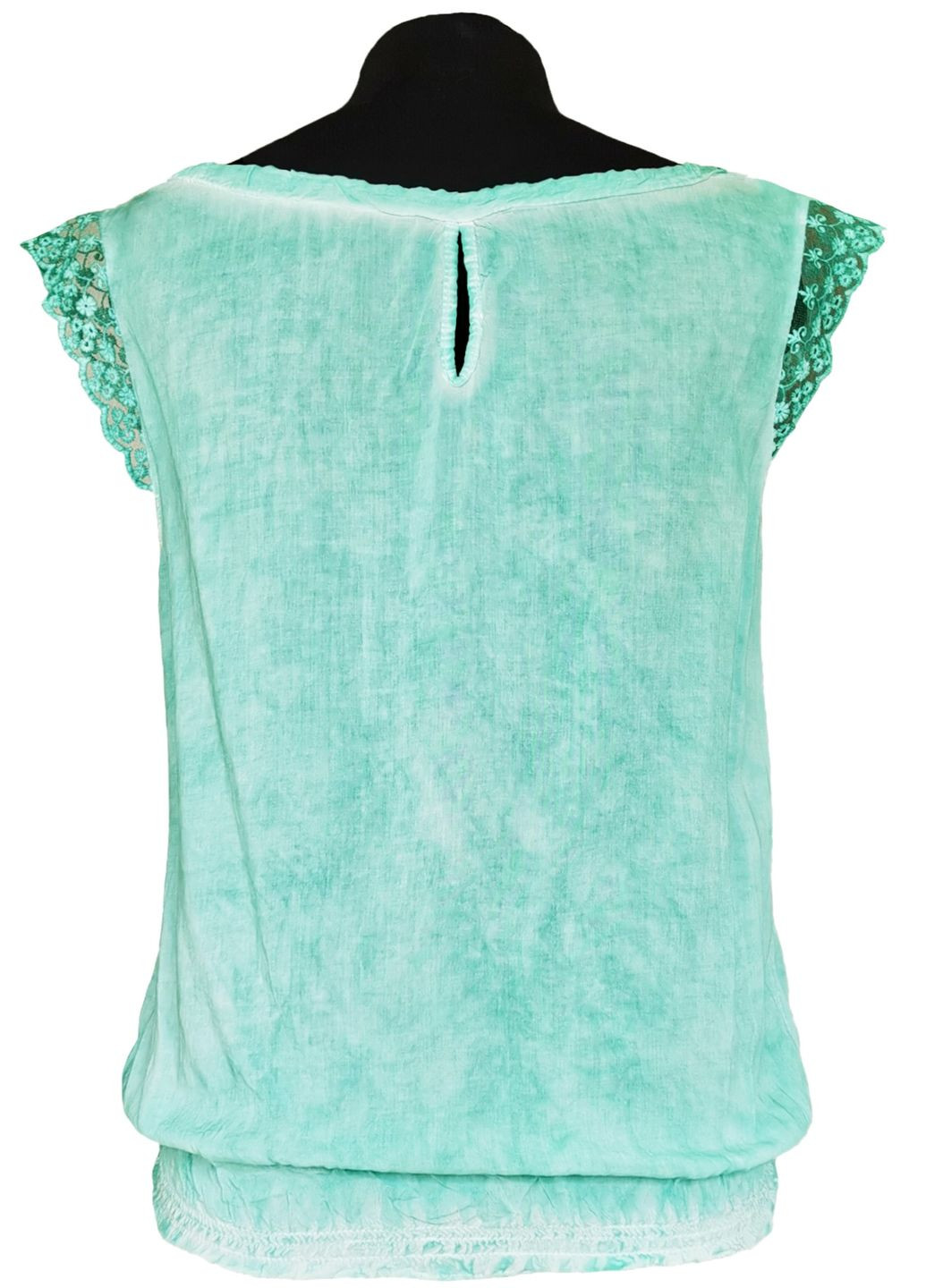 Мятная блузка женская летняя вискозная с коротким рукавом и кружевом мята free size No Brand