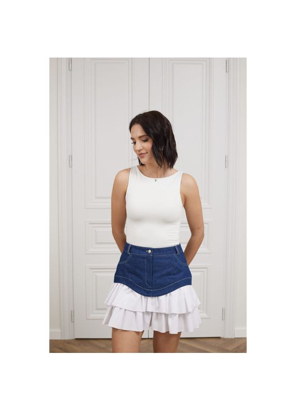 Синяя юбка джинс с рюшами (синий), размер одежды s, цвет синий Veronica