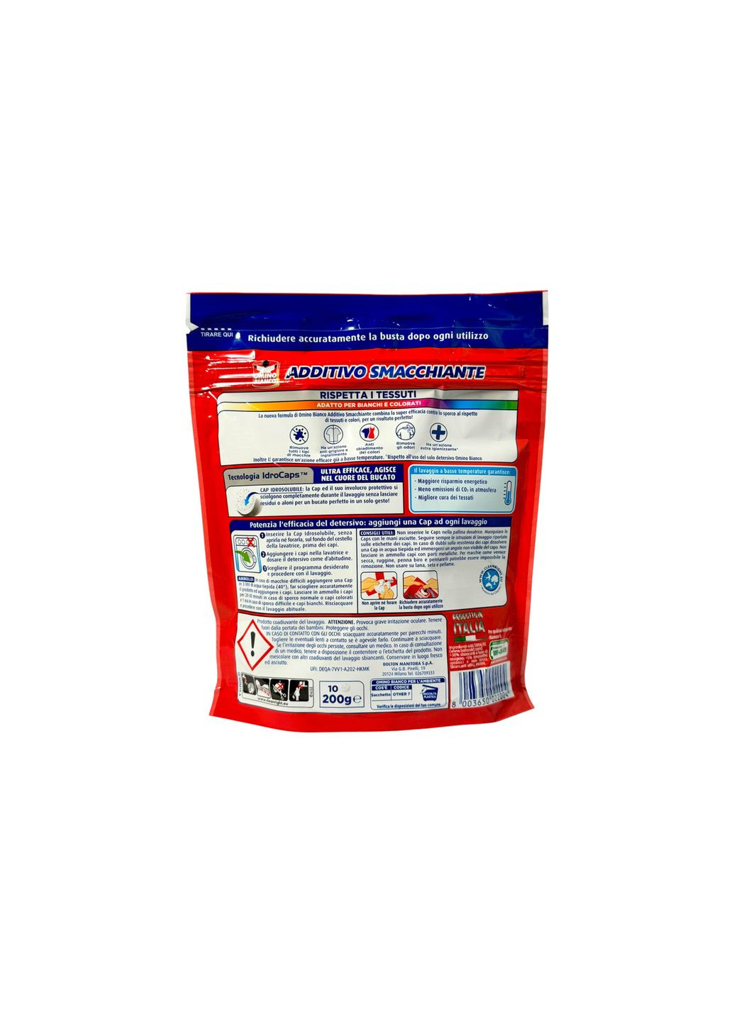 Плямовивідник у таблетках для кольорових тканин e idrocaps additivo smacchiatore, 10 таблеток OMINO BIANCO (369144674)