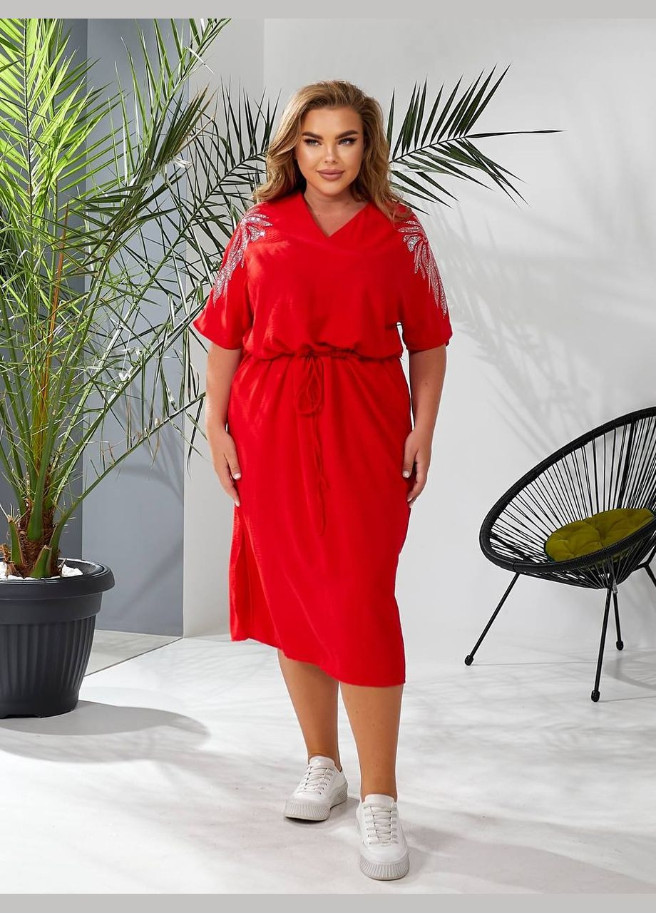 Красное повседневный, кэжуал женское платье с кулиской Style Point однотонное