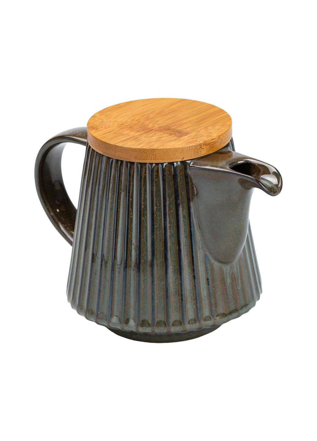 Чайник заварювальний керамічний з бамбуковою кришкою 850 мл, зелений з коричневим TS Kitchen (328604106)