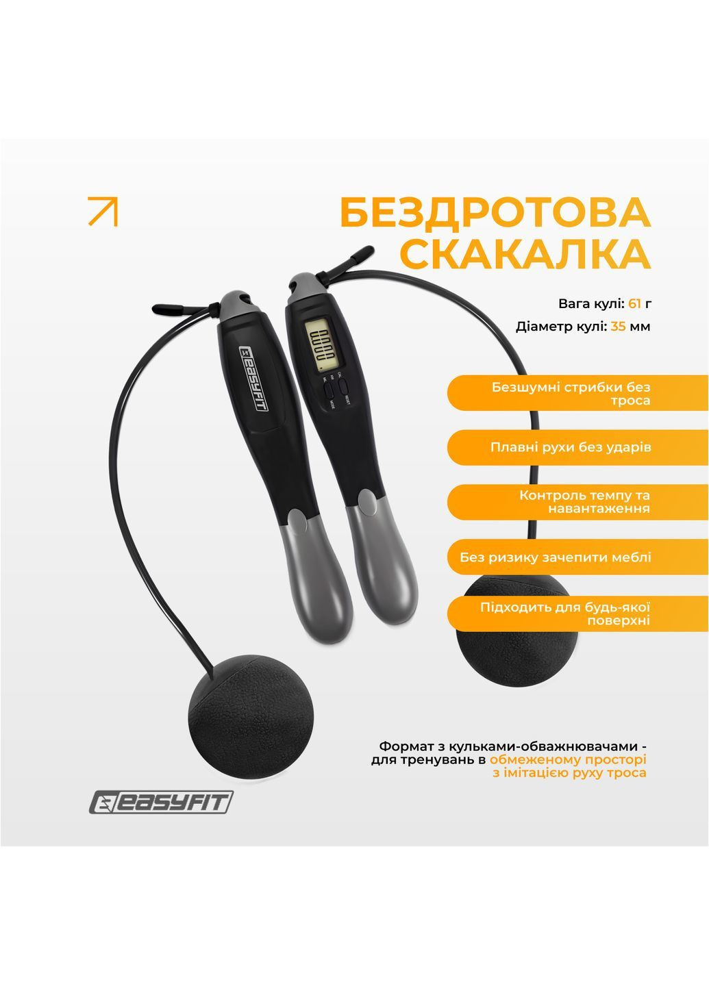 Скакалка с счетчиком TwinRope скоростная 2,8 м черный-серый EasyFit (368862768)