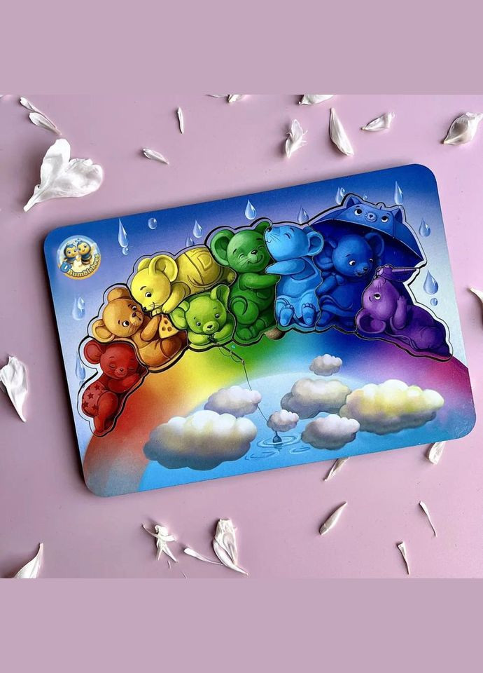 Дерев'яний пазл-вкладиш "Мишки" Ubumblebees (ПСД121) PSD121 кольори веселки No Brand (330601842)