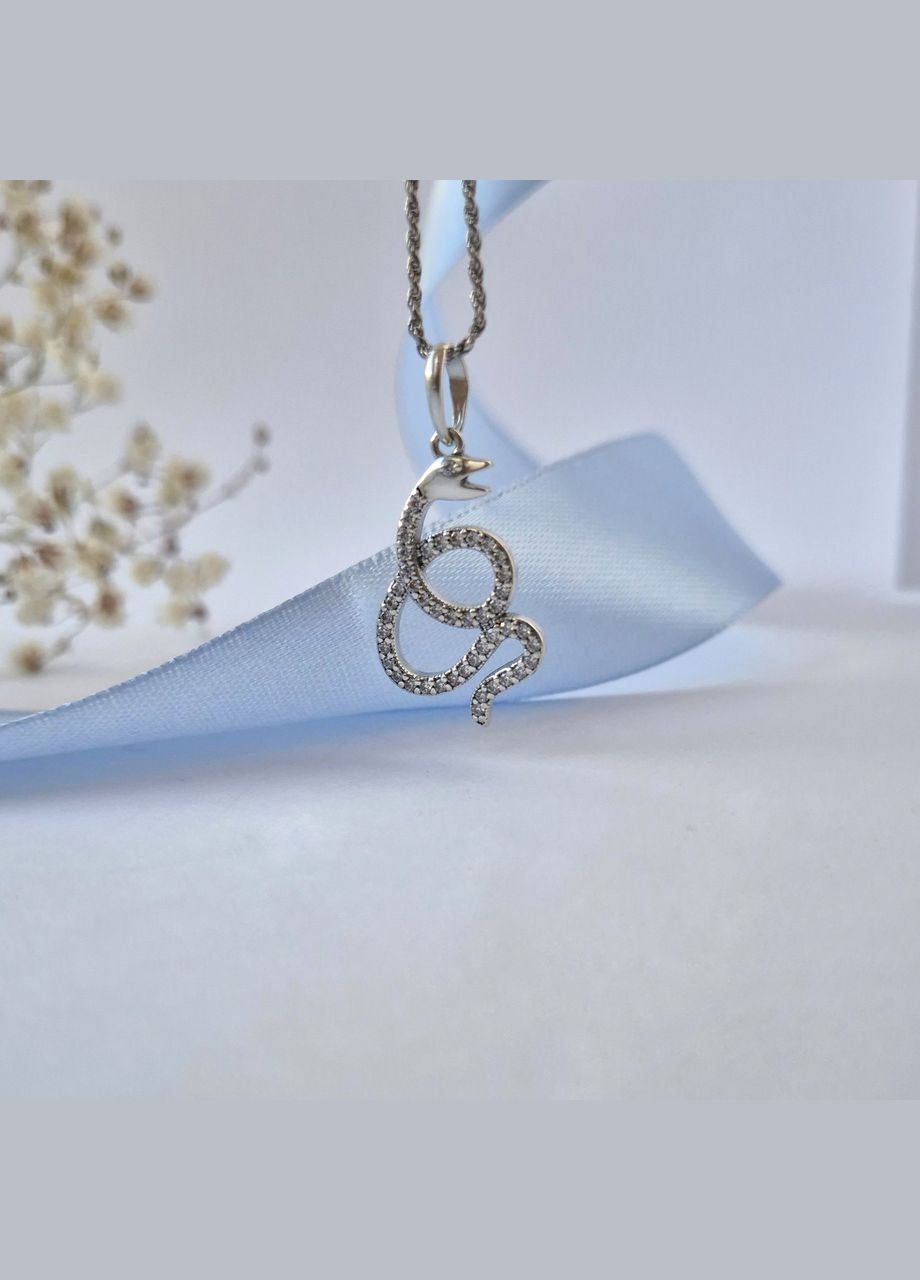 Серебряная подвеска Кулон Змея с Белыми камнями серебро 925 пробы Черненное 89028б 2.01г No Brand (306743476)