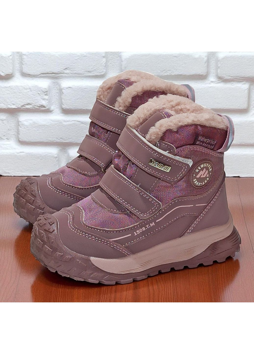 Розовые спортивные, повседневные, кэжуал зимние зимние ботинки для девочки дутики утепленные термоботинки на овчине липучках Tom.M