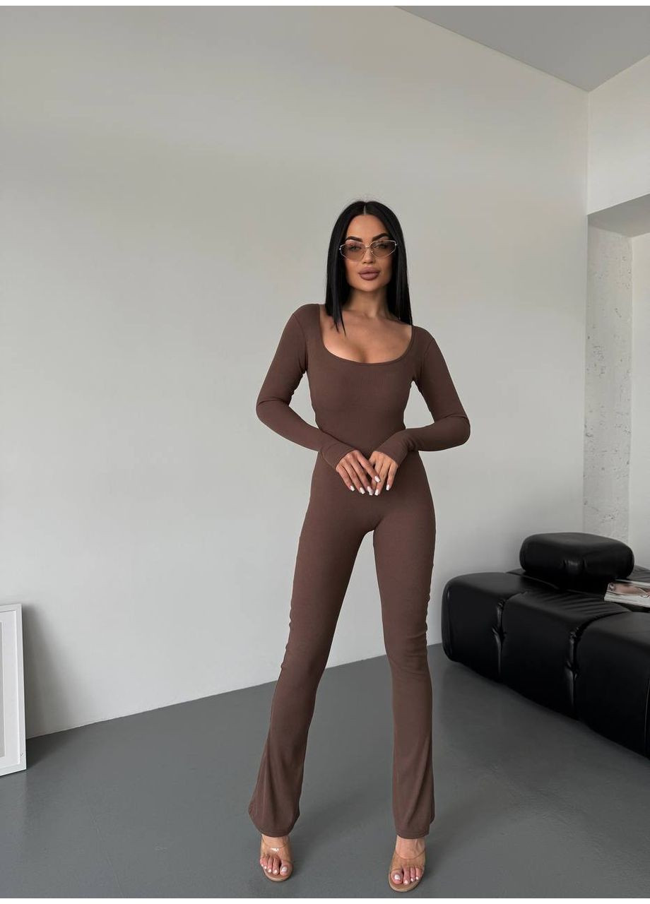 Комбинезон женский KaraMix комбинезон-брюки однотонный коричневый повседневный