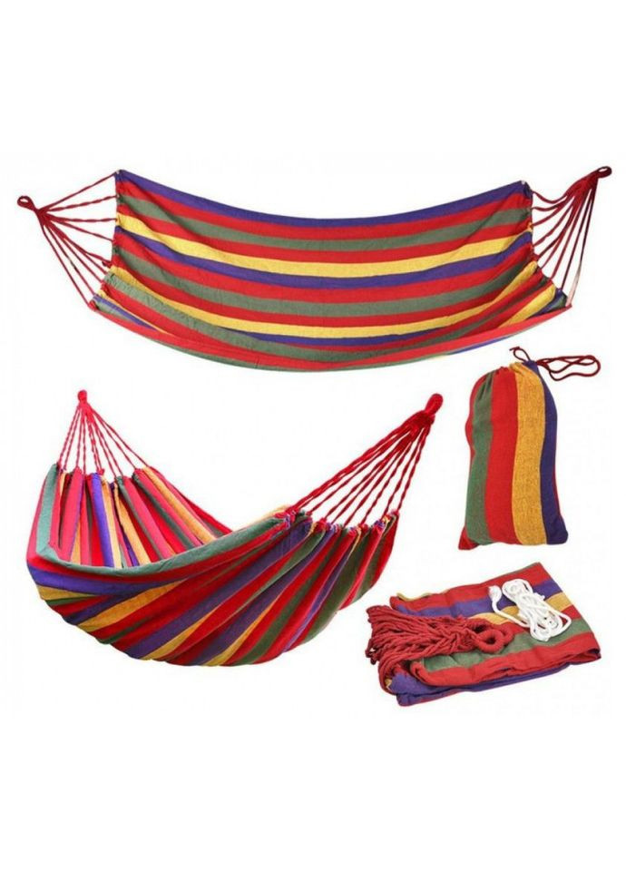 Гамак вуличний гавайський тканинний на дачу на природу для відпочинку 100 Х 200 см ART-6012 Райдужний UKC (331753311)