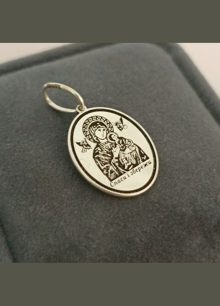 Срібна ікона ладанка підвіс Богородиця Пристрасна срібло 925 проби чорнене 1022 1.27г No Brand (306743065)