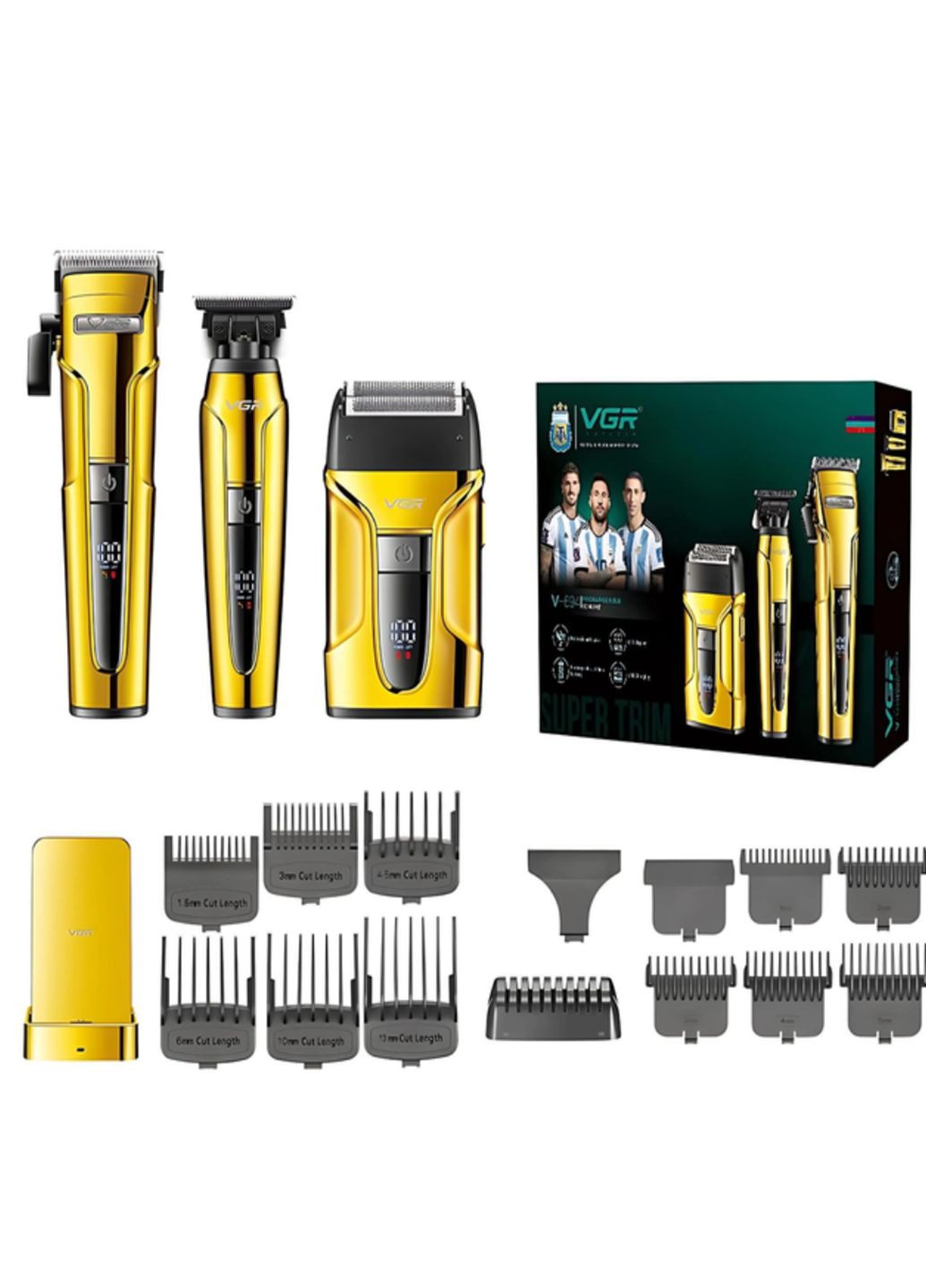 Акумуляторний комбо набір 3в1 -694 машинка для стрижки та триммер і шейвер для гоління Золотий VGR (317416663)