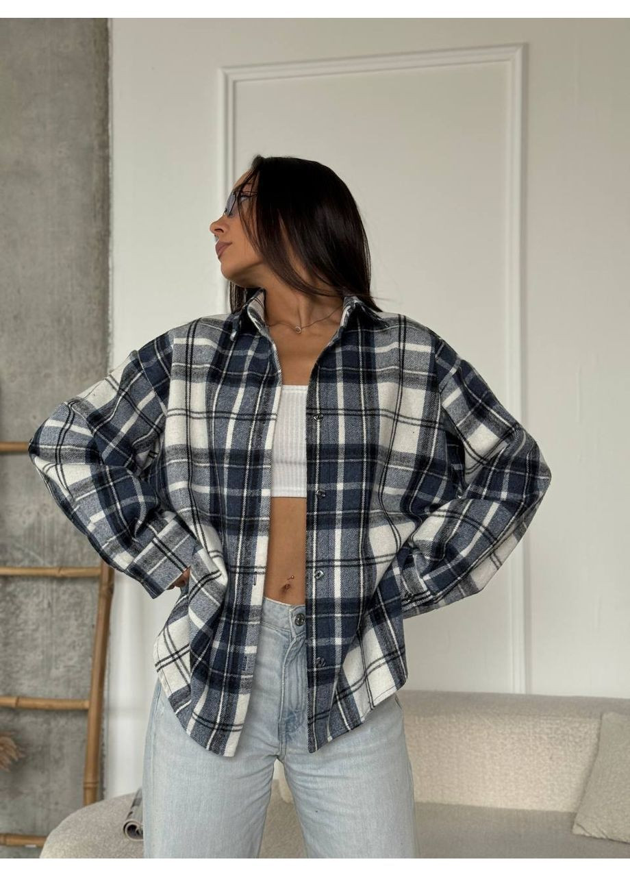 Синяя повседневный, кэжуал рубашка в клетку No Brand с длинным рукавом