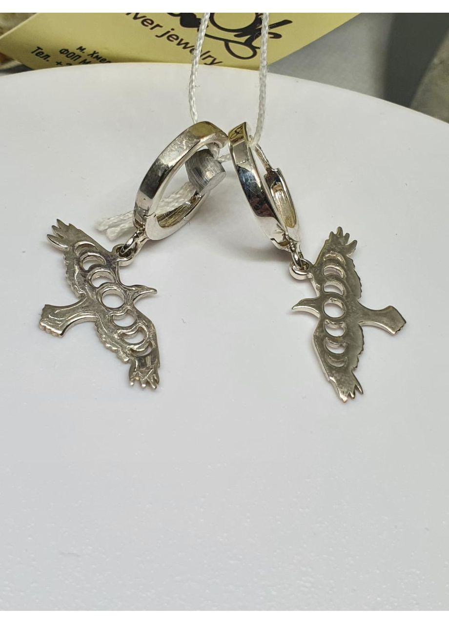 Срібні сережки 925 проба Пташка ворон з фазами місяця No Brand (365438687)