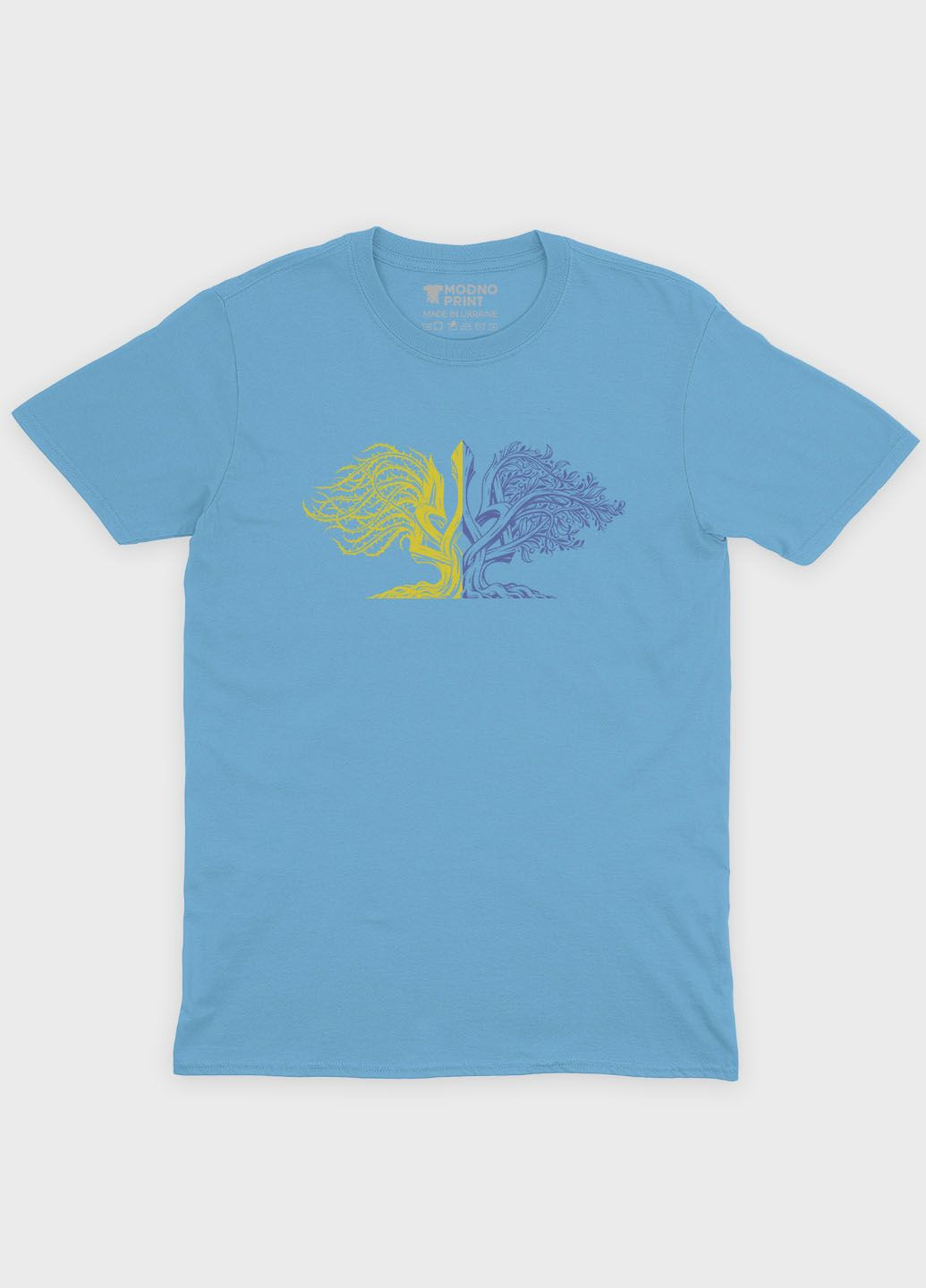 Блакитна демісезонна футболка для хлопчика з патріотичним принтом гербтризуб (ts001-1-lbl-005-1-026-b) Modno