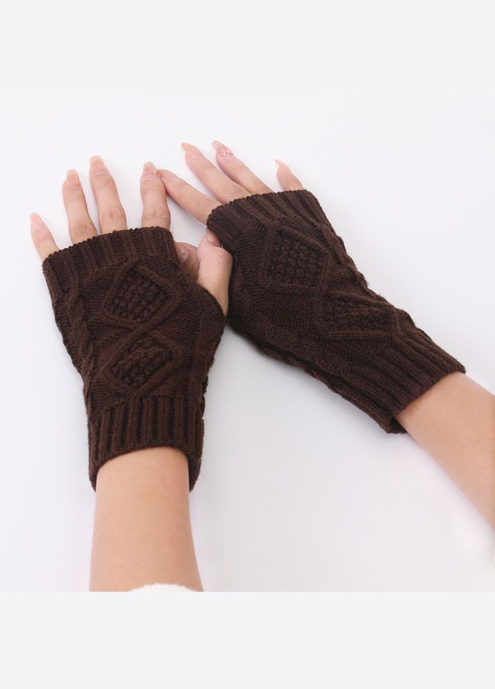 Митенки теплые вязаные с ромбами коричневые One Size No Brand (308250749)