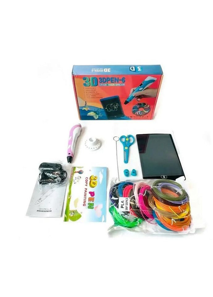 Великий набір для творчості 3Д ручка 3D Pen-6 з LCD дисплеєм, графічний планшет, 100 м пластику та трафарети No Brand (317253487)