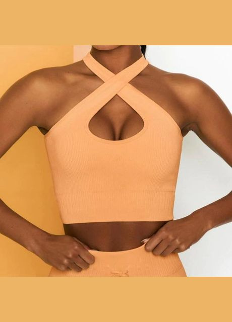 Комплект для фітнесу (спортивний костюм) топ та велосипедки Рубчик 9638 M персиковий Fashion (336547519)