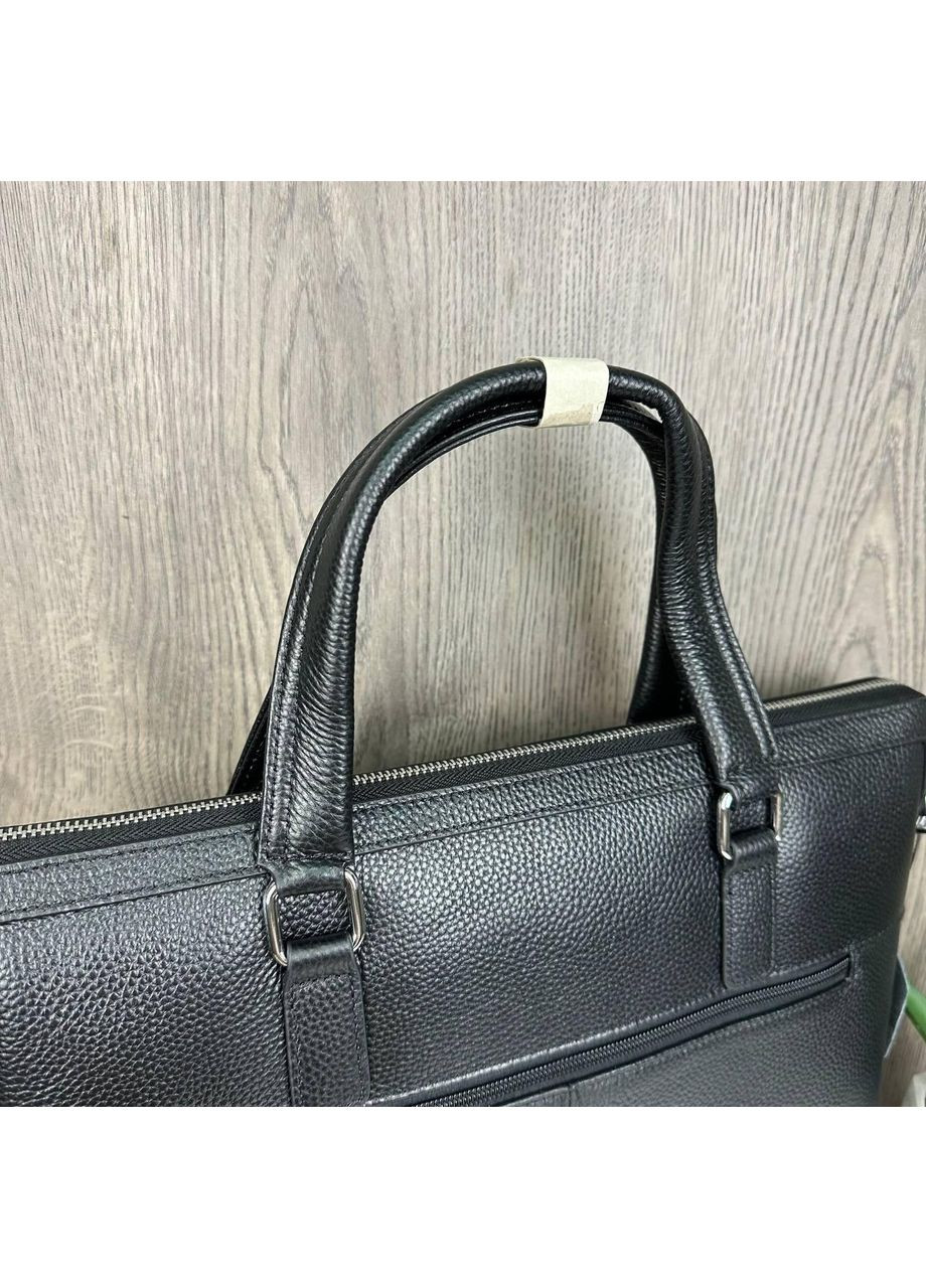 Кожаный деловой портфель для документов А4 с плечевым ремнем черный No Brand (351537010)