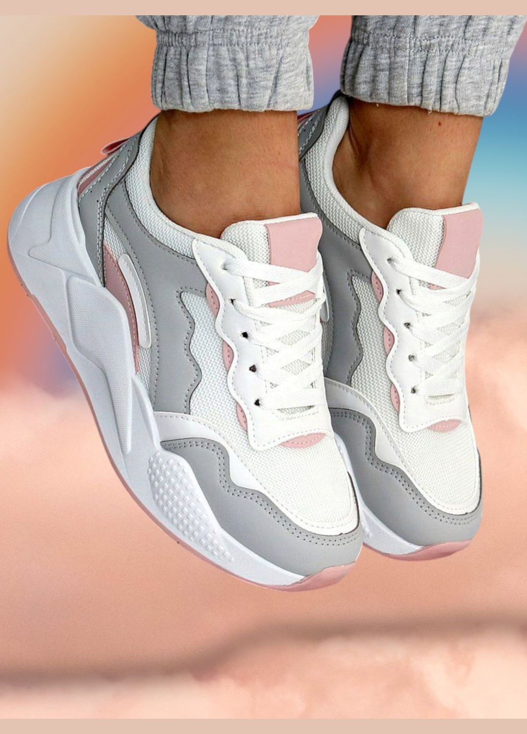 Жіночі кросівки білі з сірими та рожевими вставками, екошкіра + текстиль, весна-літо Navigator Кросівки білі літо (346146180)