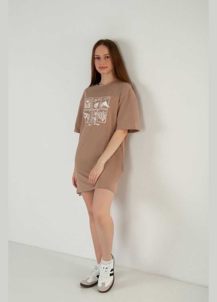 Светло-коричневое платье-футболка для женщин "oversize" 09-3521-83н темно-бирюзовый Авекстекс