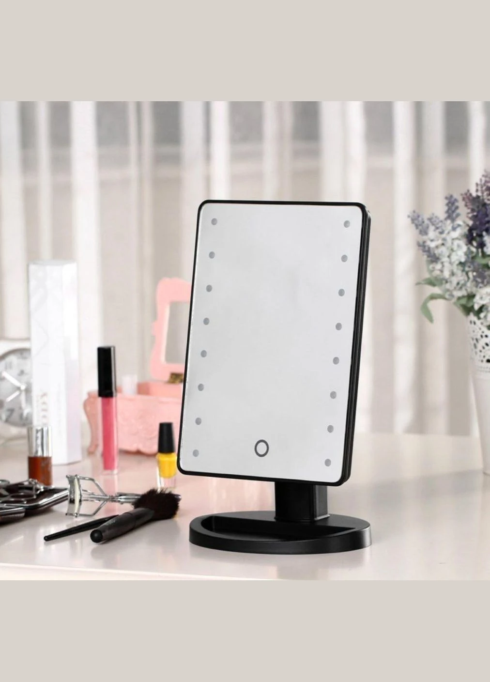 Дзеркало настільне з підсвічуванням LED - бренд Large Led Чорне Mirror (387075889)