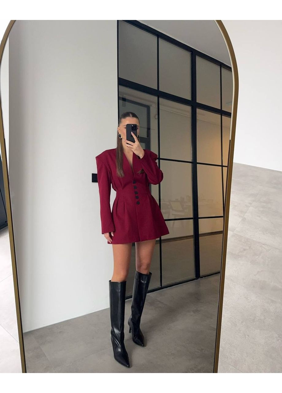Бордова коктейльна, повсякденний, вечірня, ділова, кежуал жіноча сукня-жакет No Brand однотонна