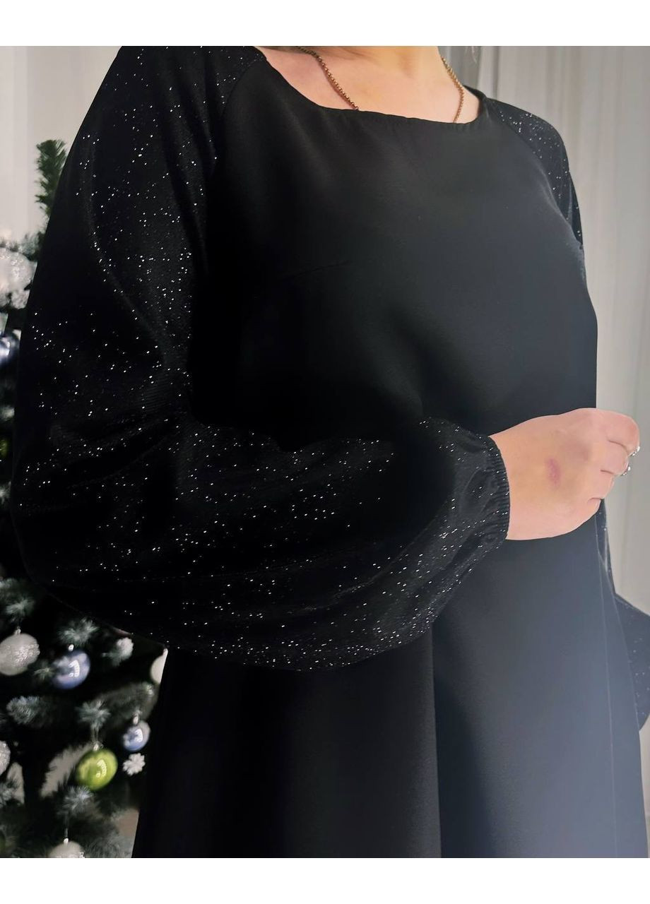 Чорна святковий стильна сукня вільного крою кльош No Brand